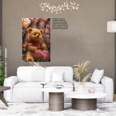 Tablou Canvas:  Imaginea unui Urs de Plus  stand intr-un Pom Inflorit - Fotografie Artistica si Jucarie  Pictura Digitala 40x25CM [1]