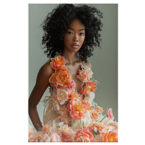 Flori - Tablou Canvas:  Îmbinarea femeii cu natura florală  -  Armonie în Dualitate Pictura Digitala 40x25CM