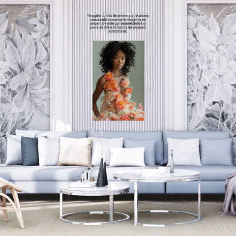 Tablou Canvas:  Îmbinarea femeii cu natura florală  -  Armonie în Dualitate Pictura Digitala 40x25CM [1]