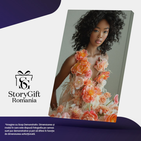 Tablou Canvas:  Îmbinarea femeii cu natura florală  -  Armonie în Dualitate Pictura Digitala 40x25CM [4]