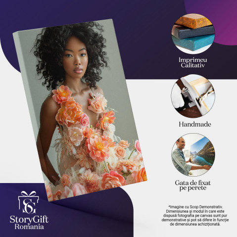 Tablou Canvas:  Îmbinarea femeii cu natura florală  -  Armonie în Dualitate Pictura Digitala 40x25CM [2]