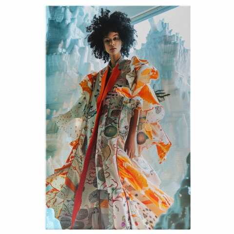 Modă - Împărăteasa Modei Printre Ghețari Înalți - Pictură Digitală cu Femeie Stilată în Haine Portocalii, Marime 40x25CM