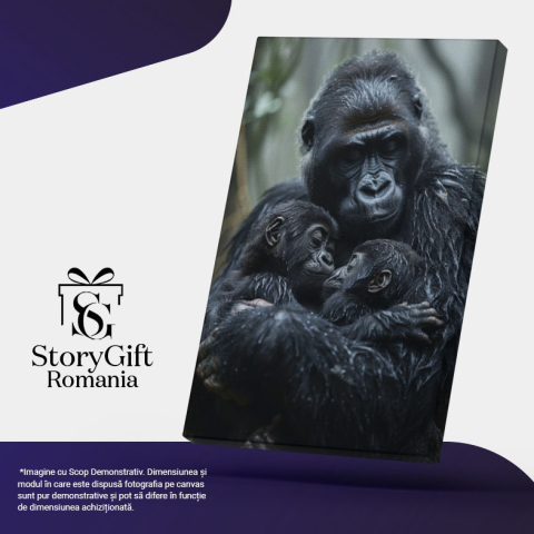 Tablou Canvas În Cercul Vieții Gorila Își Îmbrățișeaă cu Drag Puii Portret Maternal , Pictura Digitala 40x25CM [4]