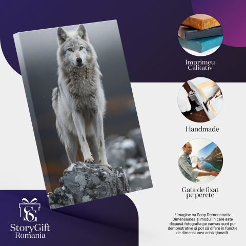 Lupul în Umbră - Repous pe Stâncile din Pădure - Pictură Digitală, Marime 40x25CM [1]