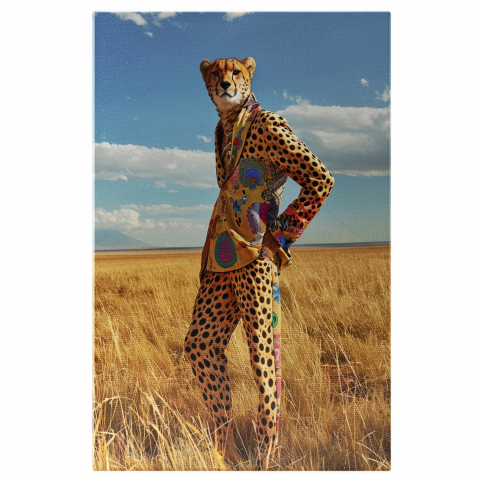 Animale - Leopard Elegant în Sacou Galben - Tablou Canvas Digital, Marime 40x25CM