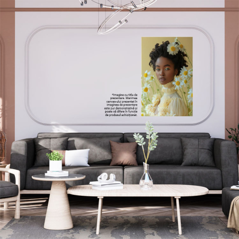 Tablou Canvas Înflorirea Gratiei Femeia de Culoare Înconjurată de Flori Delicate Albe , Pictura Digitala 40x25CM [1]