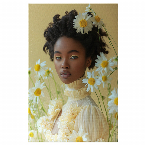 Femeia de Culoare înflorind în Mijlocul Florilor Delicate Albe - Pictură Digitală, Marime 40x25CM