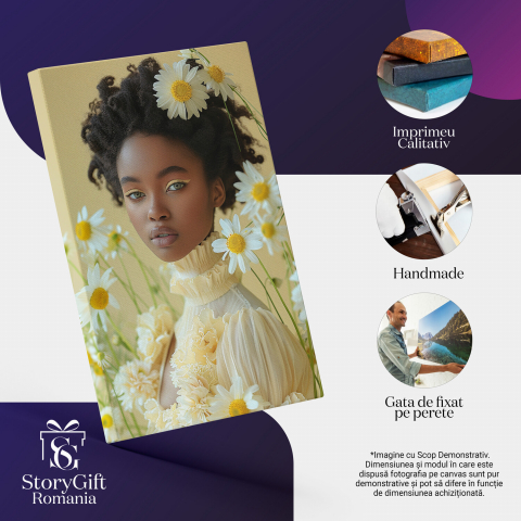 Femeia de Culoare înflorind în Mijlocul Florilor Delicate Albe - Pictură Digitală, Marime 40x25CM [1]