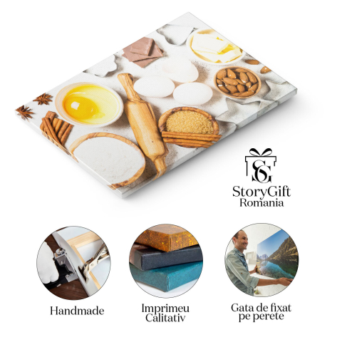 Tablou Canvas Ingrediente pentru Gatit si Coacere  Vedere de Sus pe Fundal alb  Condimente, arome si Ingrediente pentru Bucatarie si Coacere 40x25CM [1]