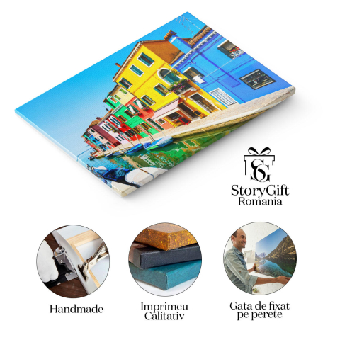 Tablou Canvas Insula Burano: Canal, Case Colorate, Strada, Venetia, Burano, calatorie, arhitectura 4960 40x25CM [1]