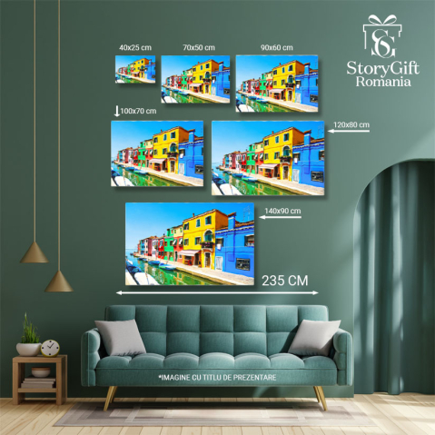 Tablou Canvas Insula Burano: Canal, Case Colorate, Strada, Venetia, Burano, calatorie, arhitectura 4960 40x25CM [4]