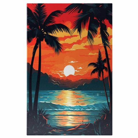 Peisaj - Insula Exotică Luminată de Apus - Tablou Canvas, Marime 40x25CM