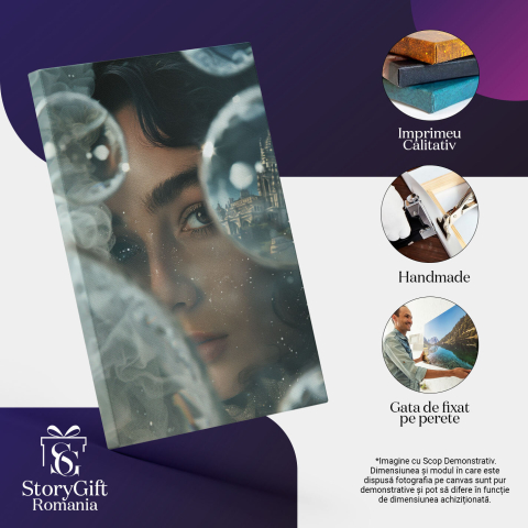 Tablou Canvas: Interpretarea prin Ochiul Doamnei Visele din Baloanele de Aer Portret Pictura Digitala 40x25CM [2]