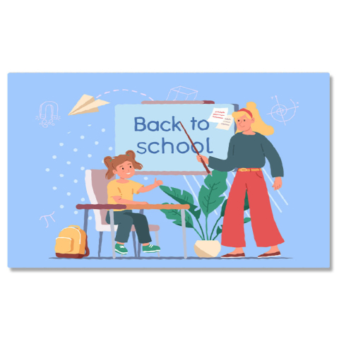 Tablouri Canvas - Tablou Canvas Intoarsa din Vacanta o Fetita cu Parul Prins Codite Vorbind cu Doamna Blonda in Bluza Verde 40x25CM