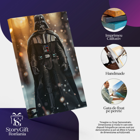 Tablou Canvas Întunericul și Lumina Darth Vader în Plină Iarnă Pregătit de Luptă , Pictura Digitala 40x25CM [2]