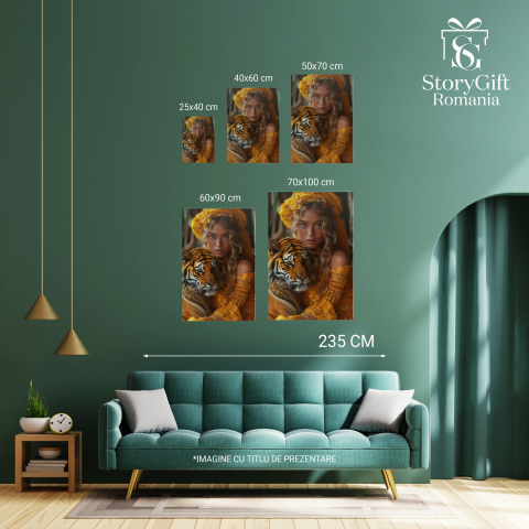 Iubirea de Tigri - Fata cu Eșarfă Galbenă și Rochie cu Perle, Marime 40x25CM [3]