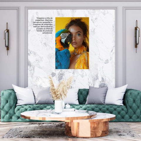 Iubitoarea de Papagali - Fata cu Ochii Albastri și Papagal Colorat, Marime 40x25CM [2]