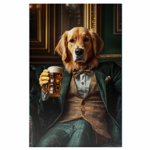 Personalizate cu Animalul Tau -  Tablou Canvas Personalizat Costum Verde În Carouri Cu Papion ColoratMarime 140x90CM