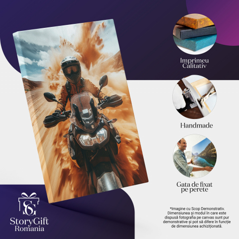 Motociclist Iubitor de Viteza în Desert cu Motocicleta Neagră, Marime 40x25CM [1]