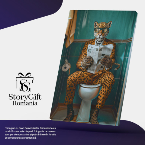 Tablou Canvas Jaguarul Jurnalist Citește Știrile din Ziar în Baie Interese Urbane , Pictura Digitala 40x25CM [4]