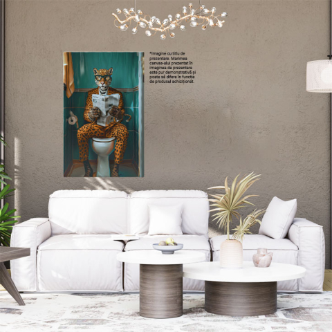 Tablou Canvas Jaguarul Jurnalist Citește Știrile din Ziar în Baie Interese Urbane , Pictura Digitala 40x25CM [1]