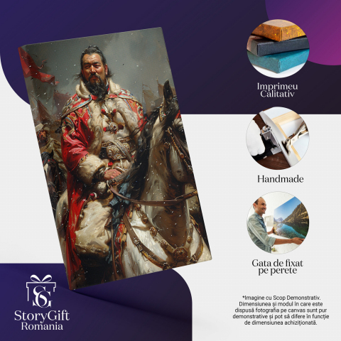 Samurai Japonez pe Cal Alb cu Costum Roșu, Marime 40x25CM [1]