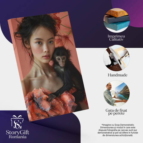 Tablou Canvas Japoneză cu Cercei și Ochii Mari, Marime 40x25CM [1]