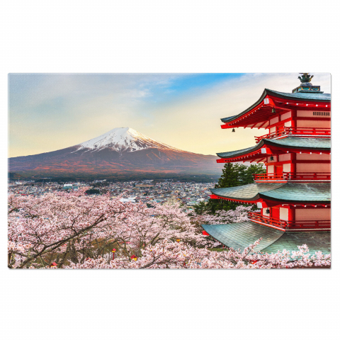 Flori - Tablou Canvas cu Cireșii Înflorescenți din Japonia – Peisaj Floral, Marime 40x25CM