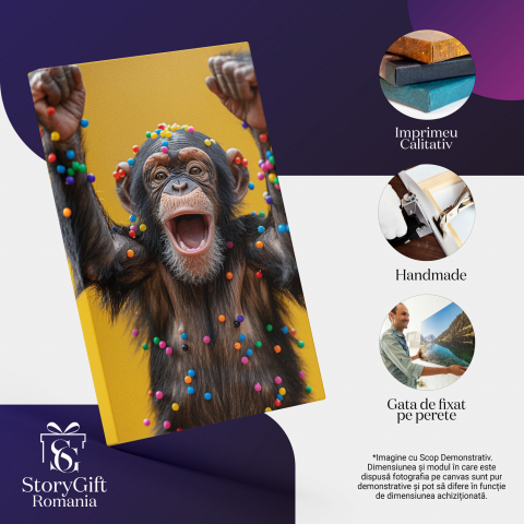 Joaca Puiului de Maimuță cu Bomboane Dulci Multicolore - Pictură Digitală, Marime 40x25CM [1]