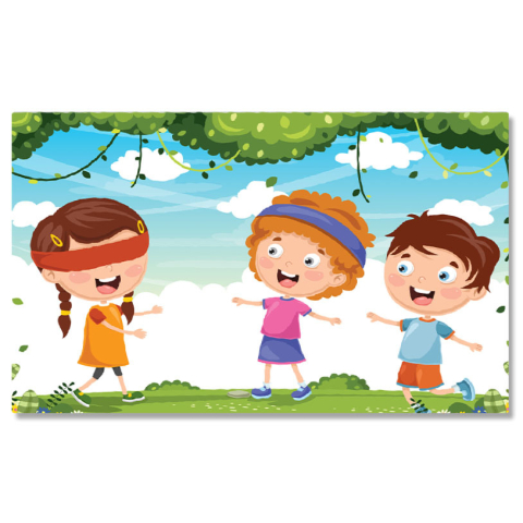 Tablouri Canvas - Tablou Canvas Jocul " Baba Oarba" in care o Fetita este Legata la Ochi si Incearca sa Prinda Celelalte Fetite 40x25CM