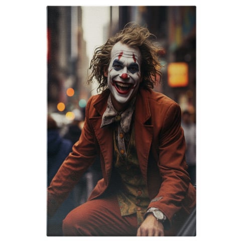 Personaje Desene Animate - Tablou Canvas - Joker cu Păr Verde și Machiaj pe Stradă, Marime 40x25CM