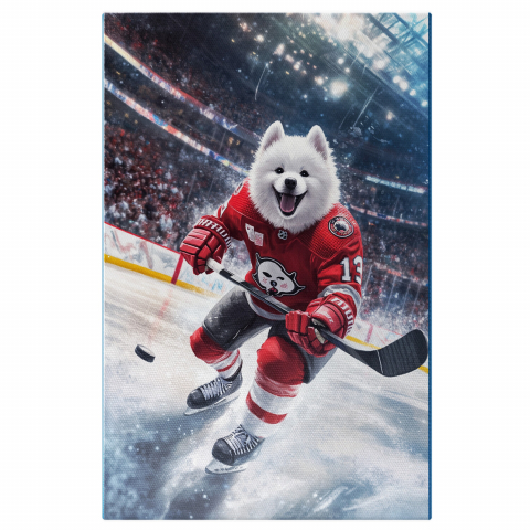 Sport -  Tablou Canvas Personalizat Jucător De Hochei Pe Gheață Cu Echipament RoșuMarime 40x25CM