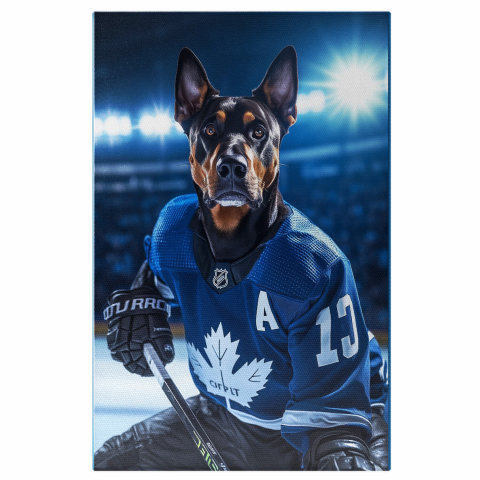 Sport -  Tablou Canvas Personalizat Jucător De Hochei Pe Gheață Cu Echipament AlbastruMarime 40x25CM