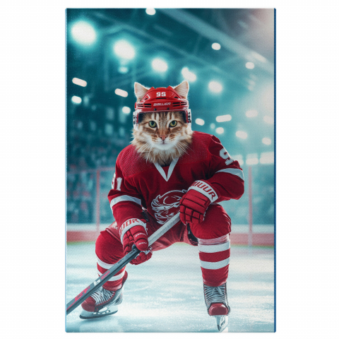 Personalizate cu Animalul Tau -  Tablou Canvas Personalizat Jucător De Hochei Pe Gheata Cu Echipament RoșuMarime 40x25CM