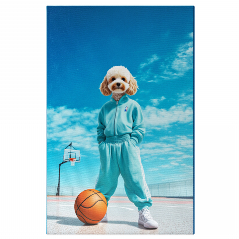 Sport -  Tablou Canvas Personalizat Jucător De Baschet Pe Teren Cu Minge PortocalieMarime 40x25CM