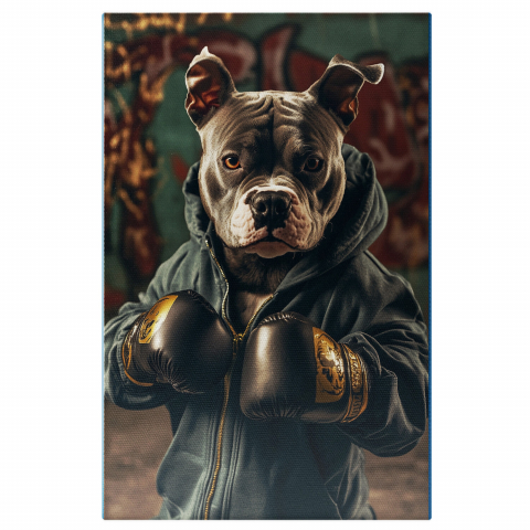 Sport -  Tablou Canvas Personalizat Box Hip-Hop Cu Hanorac Negru Și Mănuși AuriiMarime 40x25CM