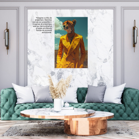 Lady Leopard cu Ochelari și Palton Galben în Lan de Grâu - Tablou Canvas, Marime 40x25CM [2]