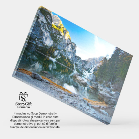 Tablou Canvas Lago de Braies in Culorile toamnei  O Imbinare Armonioasa a Naturii cu Culoarea toamnei, O Escapada Perfecta in Peisajele Magice ale Italiei 40x25CM [3]