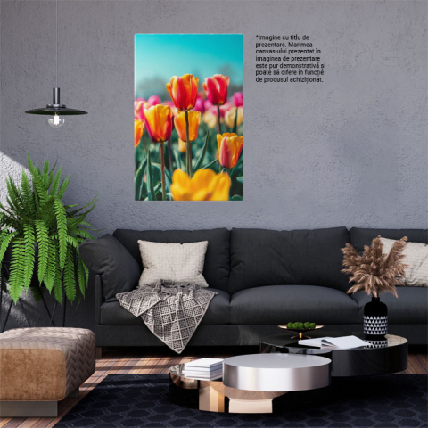 Tablou Canvas: Lalele Pestrițe în Grădina Simfoniei de Culori Armonie Cromatică Close Up Pictura Digitala 40x25CM [1]