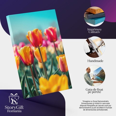 „Tablou Canvas Lalele Pestrite în Grădina Simfoniei de Culori - Close Up Pictură Digitală”, Marime 40x25CM [1]