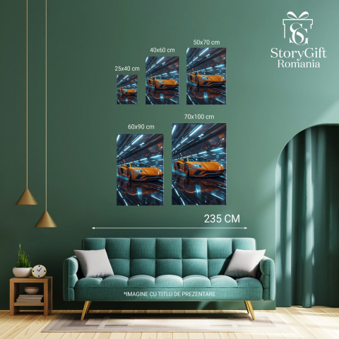 Tablou Canvas Lamborghini Aventador S Portocalie pe Stradă Umezeală, Marime 40x25CM [3]