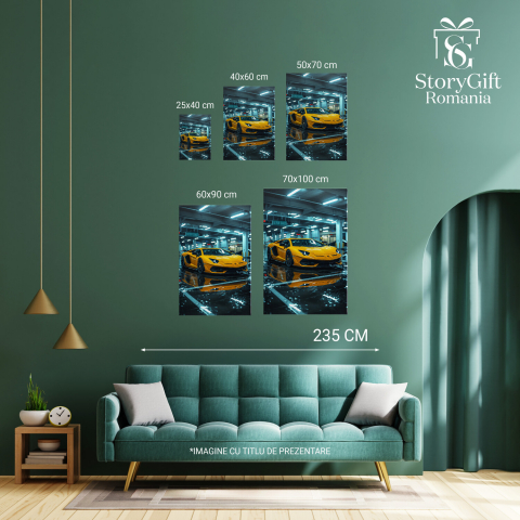 Lamborghini Clasic Galben - Tablou Canvas cu Mașina Luxoasă în Parcarea Subterană Inundată, Marime 40x25CM [3]