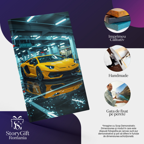 Lamborghini Clasic Galben - Tablou Canvas cu Mașina Luxoasă în Parcarea Subterană Inundată, Marime 40x25CM [1]