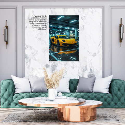 Lamborghini Clasic Galben - Tablou Canvas cu Mașina Luxoasă în Parcarea Subterană Inundată, Marime 40x25CM [2]