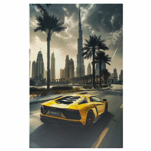 Lamborghini Galben pe Drum - Tablou Canvas Digital, Marime 40x25CM