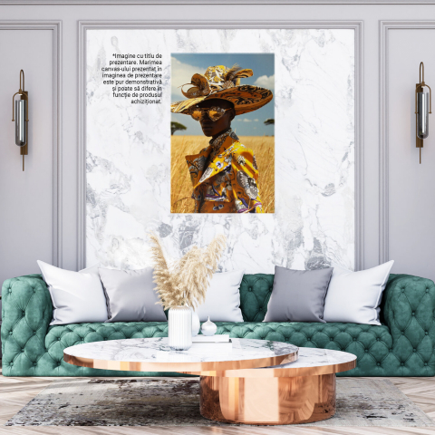 Wheat Field with Clear Sky and Black Woman in Yellow Suit - Digital Painting, Marime 40x25CM [2]