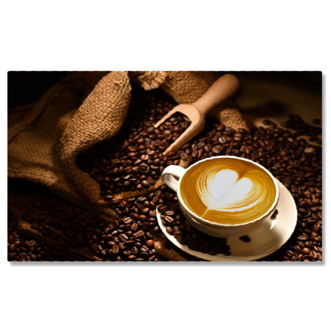 Băuturi - Tablou Canvas - Latte cu Dragoste: Inima intr-o ceasca cu viziune de sus - arta, bautura, cafea 40x25CM