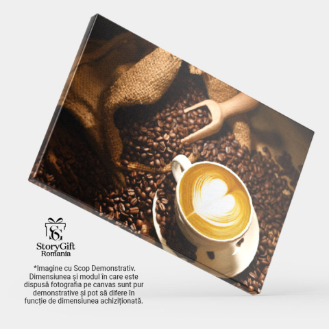 Tablou Canvas - Latte cu Dragoste: Inima intr-o ceasca cu viziune de sus - arta, bautura, cafea 40x25CM [3]