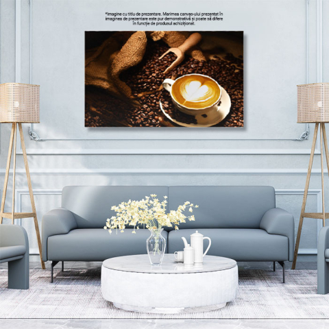 Tablou Canvas - Latte cu Dragoste: Inima intr-o ceasca cu viziune de sus - arta, bautura, cafea 40x25CM [2]