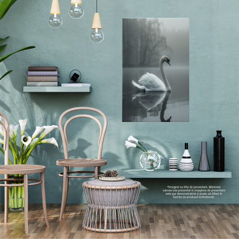 Lebăda Singuratică pe Apa Limpede a Lacului - Melancolie pe Lac, Marime 40x25CM [2]